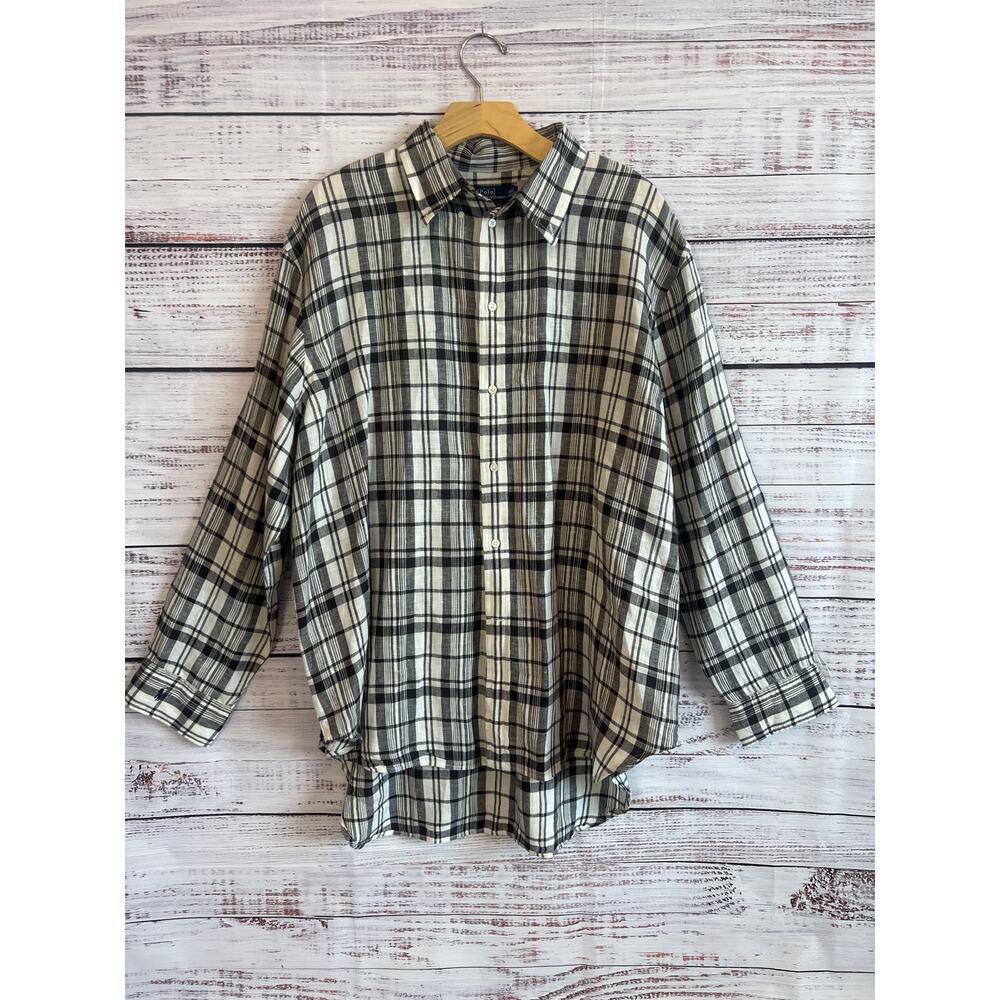 Polo by Ralph Lauren relaxed-fit plaid linen shirt black white